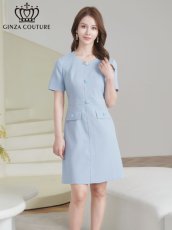 画像2: [ XS-Lサイズ / 2カラー][ERUKEI/GINZA COUTURE]半袖・Aライン・ビジューボタン・シンプル・ミニドレス・ワンピース[送料無料] (2)