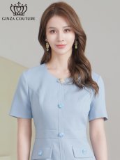 画像4: [ XS-Lサイズ / 2カラー][ERUKEI/GINZA COUTURE]半袖・Aライン・ビジューボタン・シンプル・ミニドレス・ワンピース[送料無料] (4)