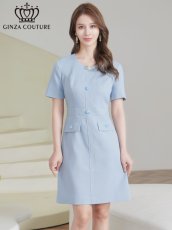 画像6: [ XS-Lサイズ / 2カラー][ERUKEI/GINZA COUTURE]半袖・Aライン・ビジューボタン・シンプル・ミニドレス・ワンピース[送料無料] (6)