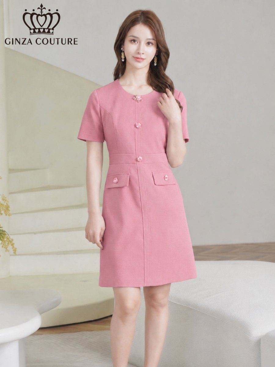 画像7: [ XS-Lサイズ / 2カラー][ERUKEI/GINZA COUTURE]半袖・Aライン・ビジューボタン・シンプル・ミニドレス・ワンピース[送料無料] (7)
