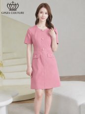 画像7: [ XS-Lサイズ / 2カラー][ERUKEI/GINZA COUTURE]半袖・Aライン・ビジューボタン・シンプル・ミニドレス・ワンピース[送料無料] (7)