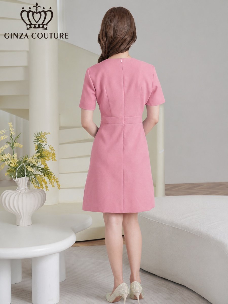 画像9: [ XS-Lサイズ / 2カラー][ERUKEI/GINZA COUTURE]半袖・Aライン・ビジューボタン・シンプル・ミニドレス・ワンピース[送料無料] (9)