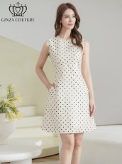 画像1: [ XS-Lサイズ / 1カラー][ERUKEI/GINZA COUTURE]ドット柄・スパンコール・ラインストーン・ポケット・ノースリーブ・Aライン・ミニドレス・ワンピース[送料無料] (1)