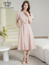 画像1: [ XS-Lサイズ / 2カラー][ERUKEI/GINZA COUTURE]ジャガード・花柄・半袖・ベルト付き・Aライン・フレア・ミディアムドレス・ワンピース[送料無料] (1)