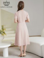 画像3: [ XS-Lサイズ / 2カラー][ERUKEI/GINZA COUTURE]ジャガード・花柄・半袖・ベルト付き・Aライン・フレア・ミディアムドレス・ワンピース[送料無料] (3)