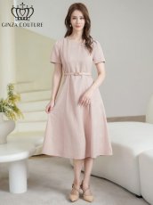 画像5: [ XS-Lサイズ / 2カラー][ERUKEI/GINZA COUTURE]ジャガード・花柄・半袖・ベルト付き・Aライン・フレア・ミディアムドレス・ワンピース[送料無料] (5)