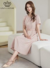 画像6: [ XS-Lサイズ / 2カラー][ERUKEI/GINZA COUTURE]ジャガード・花柄・半袖・ベルト付き・Aライン・フレア・ミディアムドレス・ワンピース[送料無料] (6)
