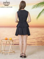 画像3: [ XS-Lサイズ / 1カラー][ERUKEI/GINZA COUTURE]プリント・ドット柄・ベルト付き・ティアード・フレア・Aライン・ノースリーブ・ミニドレス・ワンピース[送料無料] (3)