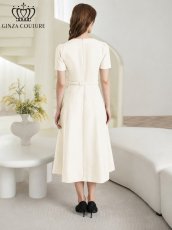 画像9: [ XS-Lサイズ / 3カラー][ERUKEI/GINZA COUTURE]シンプル・フラワーモチーフ・半袖・ベルト付き・Aライン・フレア・ミディアムドレス・ワンピース[送料無料] (9)