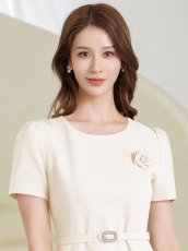 画像10: [ XS-Lサイズ / 3カラー][ERUKEI/GINZA COUTURE]シンプル・フラワーモチーフ・半袖・ベルト付き・Aライン・フレア・ミディアムドレス・ワンピース[送料無料] (10)