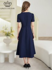 画像3: [ XS-Lサイズ / 3カラー][ERUKEI/GINZA COUTURE]シンプル・フラワーモチーフ・半袖・ベルト付き・Aライン・フレア・ミディアムドレス・ワンピース[送料無料] (3)