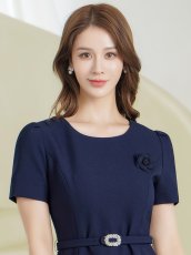 画像4: [ XS-Lサイズ / 3カラー][ERUKEI/GINZA COUTURE]シンプル・フラワーモチーフ・半袖・ベルト付き・Aライン・フレア・ミディアムドレス・ワンピース[送料無料] (4)