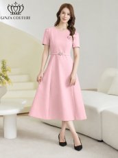 画像8: [ XS-Lサイズ / 3カラー][ERUKEI/GINZA COUTURE]シンプル・フラワーモチーフ・半袖・ベルト付き・Aライン・フレア・ミディアムドレス・ワンピース[送料無料] (8)