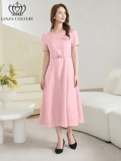 画像14: [ XS-Lサイズ / 3カラー][ERUKEI/GINZA COUTURE]シンプル・フラワーモチーフ・半袖・ベルト付き・Aライン・フレア・ミディアムドレス・ワンピース[送料無料] (14)