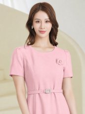 画像16: [ XS-Lサイズ / 3カラー][ERUKEI/GINZA COUTURE]シンプル・フラワーモチーフ・半袖・ベルト付き・Aライン・フレア・ミディアムドレス・ワンピース[送料無料] (16)