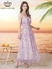 画像8: [ XS-Lサイズ / 2カラー ][ERUKEI/GINZA COUTURE]シフォン・プリント・キャミソール・Vネック・ラインストーン・ティアード・Aライン・ロングドレス[送料無料] (8)