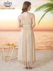 画像3: [ XS-Lサイズ / 2カラー ][ERUKEI/GINZA COUTURE]シフォン・プリント・キャミソール・Vネック・ラインストーン・ティアード・Aライン・ロングドレス[送料無料] (3)