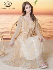 画像6: [ XS-Lサイズ / 2カラー ][ERUKEI/GINZA COUTURE]シフォン・プリント・キャミソール・Vネック・ラインストーン・ティアード・Aライン・ロングドレス[送料無料] (6)