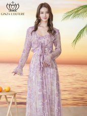 画像4: [ XS-Lサイズ / 2カラー][ERUKEI/GINZA COUTURE]シフォン・プリント・フリル・長袖・ボレロ[送料無料] (4)