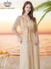 画像1: [ XS-Lサイズ / 2カラー][ERUKEI/GINZA COUTURE]シフォン・プリント・フリル・長袖・ボレロ[送料無料] (1)