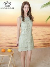 画像8: [ XS-Lサイズ / 2カラー][ERUKEI/GINZA COUTURE]総レース・ビジューボタン・フェイクポケット・インナーキャミソール付き・タイト・ノースリーブ・ミニドレス・ワンピース[送料無料] (8)