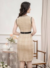 画像6: [ERUKEI/GINZA COUTURE]ネイビー・ベージュ・レッド・ツイード・チェック・タイト・ノースリーブ・ミディアムドレス・ワンピース[送料無料] (6)