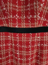 画像13: [ERUKEI/GINZA COUTURE]ネイビー・ベージュ・レッド・ツイード・チェック・タイト・ノースリーブ・ミディアムドレス・ワンピース[送料無料] (13)