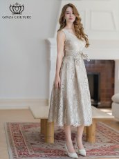 画像3: [ERUKEI/GINZA COUTURE]ベージュ・アンゴラレッド・総レース・vネック・ノースリーブ・Aライン・ミディアムドレス・ワンピース[送料無料] (3)