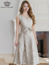 画像9: [ERUKEI/GINZA COUTURE]ベージュ・アンゴラレッド・総レース・vネック・ノースリーブ・Aライン・ミディアムドレス・ワンピース[送料無料] (9)