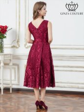 画像6: [ERUKEI/GINZA COUTURE]ベージュ・アンゴラレッド・総レース・vネック・ノースリーブ・Aライン・ミディアムドレス・ワンピース[送料無料] (6)