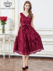 画像10: [ERUKEI/GINZA COUTURE]ベージュ・アンゴラレッド・総レース・vネック・ノースリーブ・Aライン・ミディアムドレス・ワンピース[送料無料] (10)