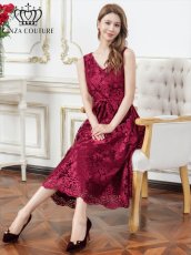 画像12: [ERUKEI/GINZA COUTURE]ベージュ・アンゴラレッド・総レース・vネック・ノースリーブ・Aライン・ミディアムドレス・ワンピース[送料無料] (12)