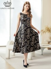 画像13: [ XS-Lサイズ / 3カラー][ERUKEI/GINZA COUTURE]花柄・ジャガード・ノースリーブ・Aライン・ミディアムドレス・ワンピース[送料無料] (13)