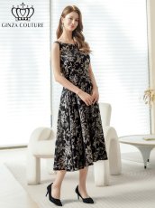 画像14: [ XS-Lサイズ / 3カラー][ERUKEI/GINZA COUTURE]花柄・ジャガード・ノースリーブ・Aライン・ミディアムドレス・ワンピース[送料無料] (14)