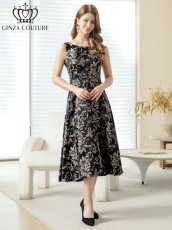画像17: [ XS-Lサイズ / 3カラー][ERUKEI/GINZA COUTURE]花柄・ジャガード・ノースリーブ・Aライン・ミディアムドレス・ワンピース[送料無料] (17)