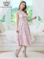 画像8: [ XS-Lサイズ / 3カラー][ERUKEI/GINZA COUTURE]花柄・ジャガード・ノースリーブ・Aライン・ミディアムドレス・ワンピース[送料無料] (8)