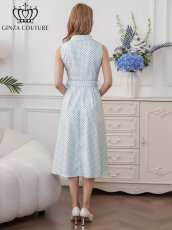 画像5: [ XS-Lサイズ / 2カラー ][ERUKEI/GINZA COUTURE]グリーン・ホワイト・ボタン・ポケット・リボンベルト・ノースリーブ・Aライン・ミディアムドレス・ワンピース[送料無料] (5)