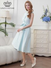 画像9: [ XS-Lサイズ / 2カラー ][ERUKEI/GINZA COUTURE]グリーン・ホワイト・ボタン・ポケット・リボンベルト・ノースリーブ・Aライン・ミディアムドレス・ワンピース[送料無料] (9)