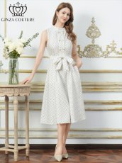 画像10: [ XS-Lサイズ / 2カラー ][ERUKEI/GINZA COUTURE]グリーン・ホワイト・ボタン・ポケット・リボンベルト・ノースリーブ・Aライン・ミディアムドレス・ワンピース[送料無料] (10)