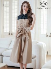 画像3: [ERUKEI/GINZA COUTURE]バイカラー・ボタン・リボンベルト・カジュアル・切替・Aライン・ミディアムドレス・ワンピース[送料無料] (3)
