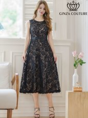 画像2: [ERUKEI/GINZA COUTURE]ホワイト・ブラック・総レース・フラワーレース・ノースリーブ・Aライン・ミディアムドレス・ワンピース[送料無料] (2)