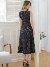画像6: [ERUKEI/GINZA COUTURE]ホワイト・ブラック・総レース・フラワーレース・ノースリーブ・Aライン・ミディアムドレス・ワンピース[送料無料] (6)