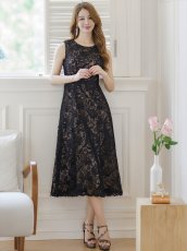 画像10: [ERUKEI/GINZA COUTURE]ホワイト・ブラック・総レース・フラワーレース・ノースリーブ・Aライン・ミディアムドレス・ワンピース[送料無料] (10)