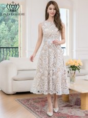 画像1: [ERUKEI/GINZA COUTURE]ホワイト・ブラック・総レース・フラワーレース・ノースリーブ・Aライン・ミディアムドレス・ワンピース[送料無料] (1)