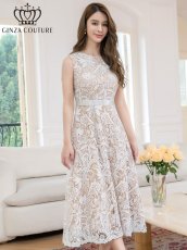 画像3: [ERUKEI/GINZA COUTURE]ホワイト・ブラック・総レース・フラワーレース・ノースリーブ・Aライン・ミディアムドレス・ワンピース[送料無料] (3)