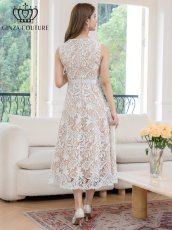 画像5: [ERUKEI/GINZA COUTURE]ホワイト・ブラック・総レース・フラワーレース・ノースリーブ・Aライン・ミディアムドレス・ワンピース[送料無料] (5)