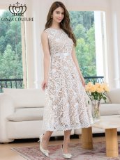 画像9: [ERUKEI/GINZA COUTURE]ホワイト・ブラック・総レース・フラワーレース・ノースリーブ・Aライン・ミディアムドレス・ワンピース[送料無料] (9)