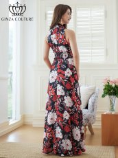 画像7: [ERUKEI/GINZA COUTURE]ブラックｘレッド・ブラックｘイエロー・プリント・ウエストマーク・Aライン・ノースリーブ・ロングドレス[送料無料] (7)