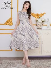 画像7: [ XS-Lサイズ / 2カラー][ERUKEI]プリント・サテン・ノースリーブ・Aライン・ミディアムドレス・ワンピース[送料無料] (7)