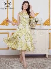 画像1: [ XS-Lサイズ / 2カラー][ERUKEI]プリント・サテン・ノースリーブ・Aライン・ミディアムドレス・ワンピース[送料無料] (1)